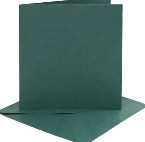 Kort Og Kuverter - Kort Str. 15,2X15,2 CM - Kuvert Str. 16X16 CM - 230 G - Mørk Grøn - 4 Sæt
