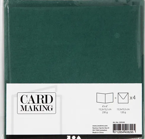 Kort Og Kuverter - Kort Str. 15,2X15,2 CM - Kuvert Str. 16X16 CM - 230 G - Mørk Grøn - 4 Sæt