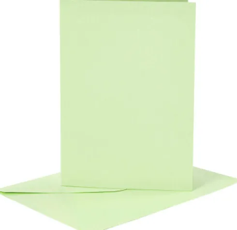 Kort Og Kuverter - Kort Str. 10,5X15 CM - Kuvert Str. 11,5X16,5 CM - 120+210 G - Lys Grøn - 6 Sæt