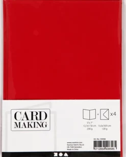 Kort Og Kuverter - Kort Str. 12,7X17,8 CM - Kuvert Str. 13,3X18,5 CM - 230 G - Rød - 4 Sæt