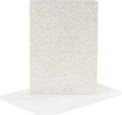 Kort Og Kuverter - 10,5X15 CM - 11,5X16,5 CM - Glitter Hvid - 4 Sæt