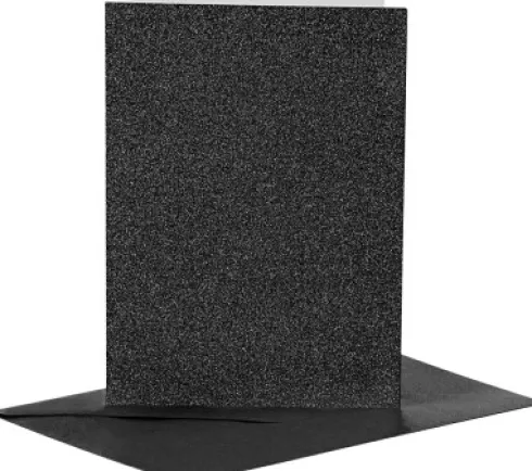 Kort Og Kuverter - 10,5X15 CM - 11,5X16,5 CM - Glitter Sort - 4 Sæt