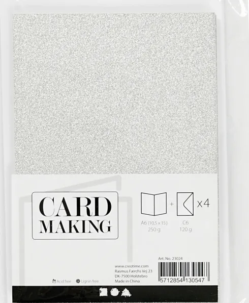 Kort Og Kuverter - 10,5X15 CM - 11,5X16,5 CM - Glitter Sølv - 4 Sæt