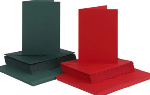 Kort Og Kuverter - 10,5X15 CM - 11,5X16,5 CM - Grøn Rød - 50 Sæt