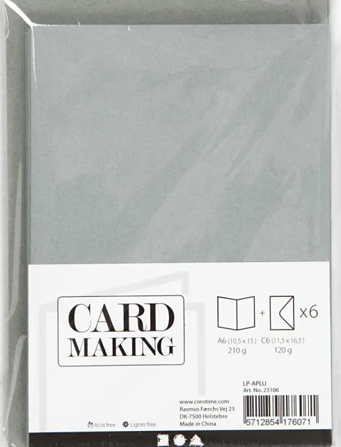 Kort Og Kuverter - 10,5X15 CM - 11,5X16,5 CM - Grå - 6 Sæt