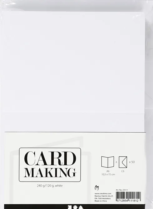 Kort Og Kuverter - 10,5X15 CM - 11,5X16,5 CM - Hvid - 50 Sæt