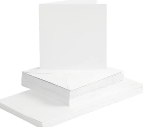 Kort Og Kuverter - 15X15 CM - 16X16 CM - Hvid - 50 Sæt
