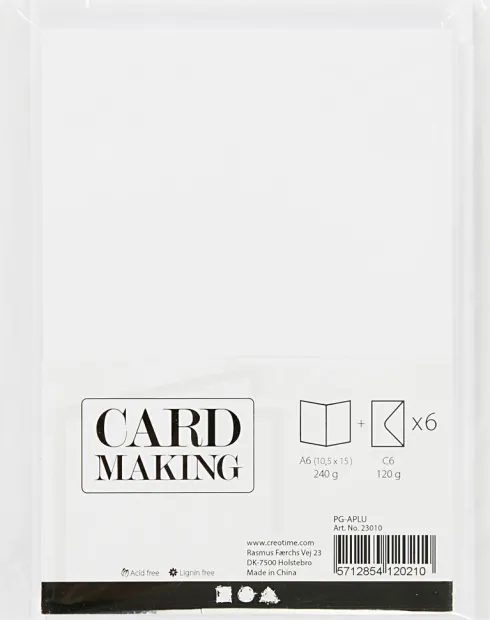 Kort Og Kuverter - 10,5X15 CM - 11,5X16,5 CM - Hvid - 6 Sæt