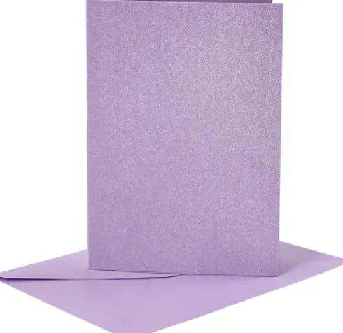 Kort Og Kuverter - 10,5X15 CM - 11,5X16,5 CM - Perlemor Lilla - 4 Sæt