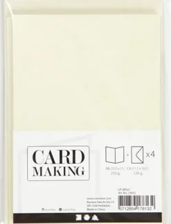 Kort Og Kuverter - 10,5X15 CM - 11,5X16,5 CM - Perlemor Råhvid - 4 Sæt