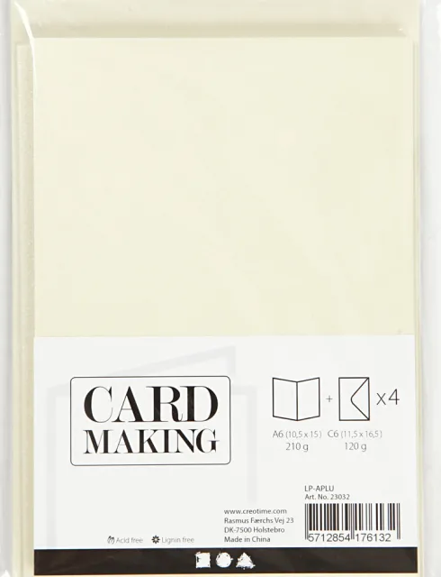 Kort Og Kuverter - 10,5X15 CM - 11,5X16,5 CM - Perlemor Råhvid - 4 Sæt