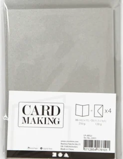 Kort Og Kuverter - 10,5X15 CM - 11,5X16,5 CM - Perlemor Sølv - 4 Sæt