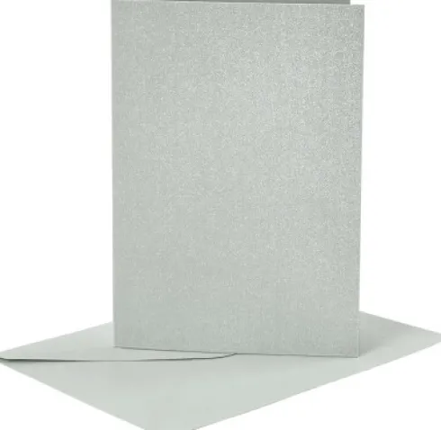 Kort Og Kuverter - 10,5X15 CM - 11,5X16,5 CM - Perlemor Sølv - 4 Sæt