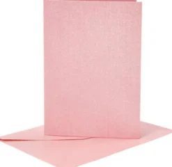 Kort Og Kuverter - 10,5X15 CM - 11,5X16,5 CM - Perlemor Rosa - 4 Sæt