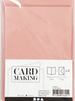 Kort Og Kuverter - 10,5X15 CM - 11,5X16,5 CM - Perlemor Rosa - 4 Sæt