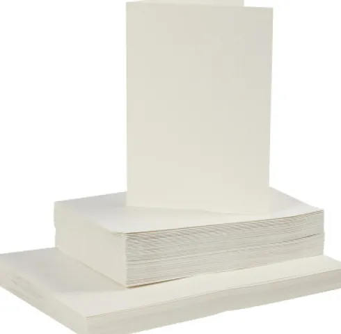 Kort Og Kuverter - 10,5X15 CM - 11,5X16,5 CM - Råhvid - 50 Sæt