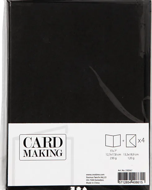 Kort Og Kuverter - 12,7X17,8 CM - 13,3X18,5 CM - Sort - 4 Sæt