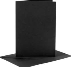 Kort Og Kuverter - 10,5X15 CM - 11,5X16,5 CM - Sort - 6 Sæt