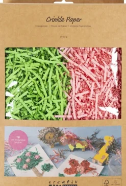 Krøllede Papirstrimler - L 25-30 CM - B 3 MM - Mørk Grøn - Pink - 2X50 G
