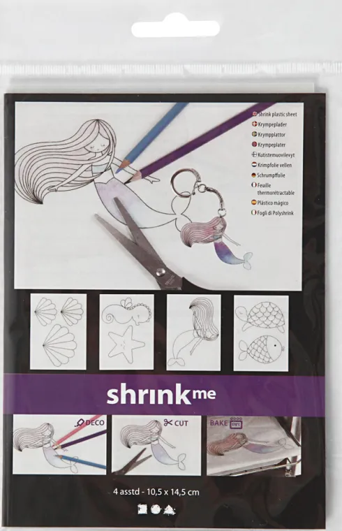 Krympeplast Med Motiver - Havfrue - 10,5X14,5 CM - Tykkelse 0,3 MM - Mat Transparent - 4 Ark