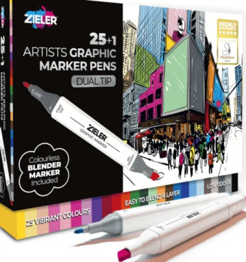 Kunstner Tusser Med Blender - Twin Markers - 25 Farver - Zieler