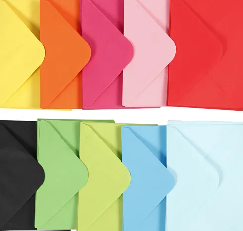 Kuverter - Kuvert Str. 11,5X16 CM - 80 G - Assorterede Farver - 10X10 Stk
