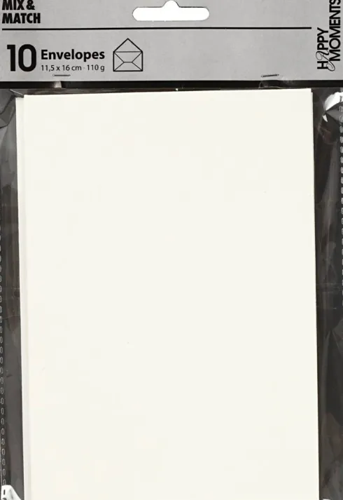 Kuvert - Kuvert Str. 11,5X16 CM - 110 G - Råhvid - 10 Stk