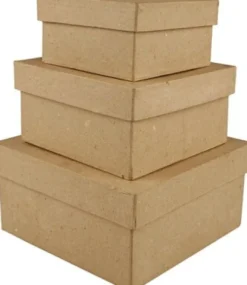 Kvadratiske Æsker - H 5+6+7,5 CM - Str. 10+12,5+15 CM - 3 Stk
