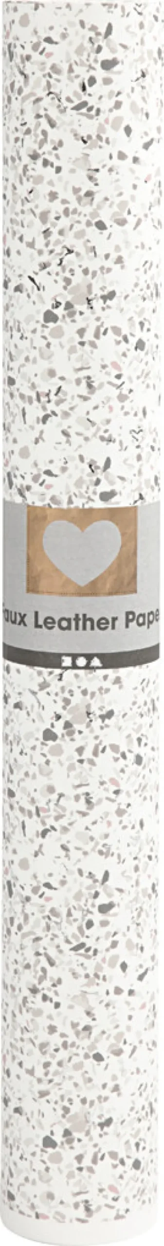 Læderpapir - Terrazzo - Folie Print - 350 G - Hvid - 49,5X100 CM