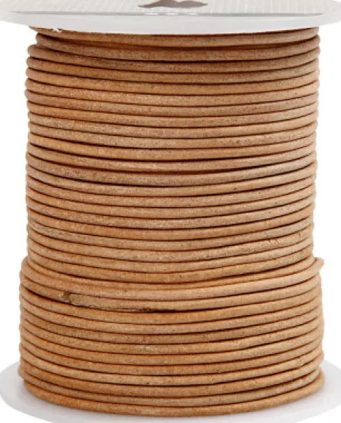 Lædersnor - Tykkelse 2 MM - Rund - Beige - 50 M