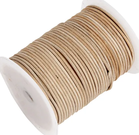 Lædersnor - Tykkelse 2 MM - Rund - Beige - 50 M