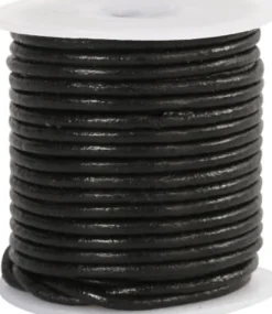 Lædersnor - Tykkelse 2 MM - Rund - Sort - 10 M