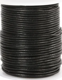 Lædersnor - Tykkelse 2 MM - Rund - Sort - 50 M