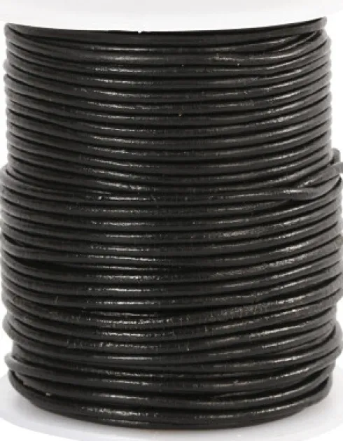 Lædersnor - Tykkelse 2 MM - Rund - Sort - 50 M
