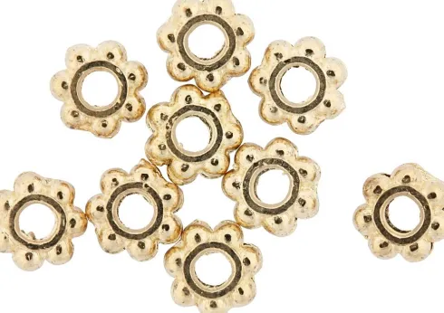 Ledperle - Ø 6 MM - Hulstr. 2 MM - Forgyldt - 100 Stk