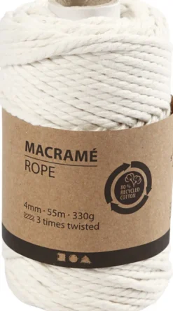 Macramé Reb - L 55 M - Ø 4 MM - Råhvid - 330 G