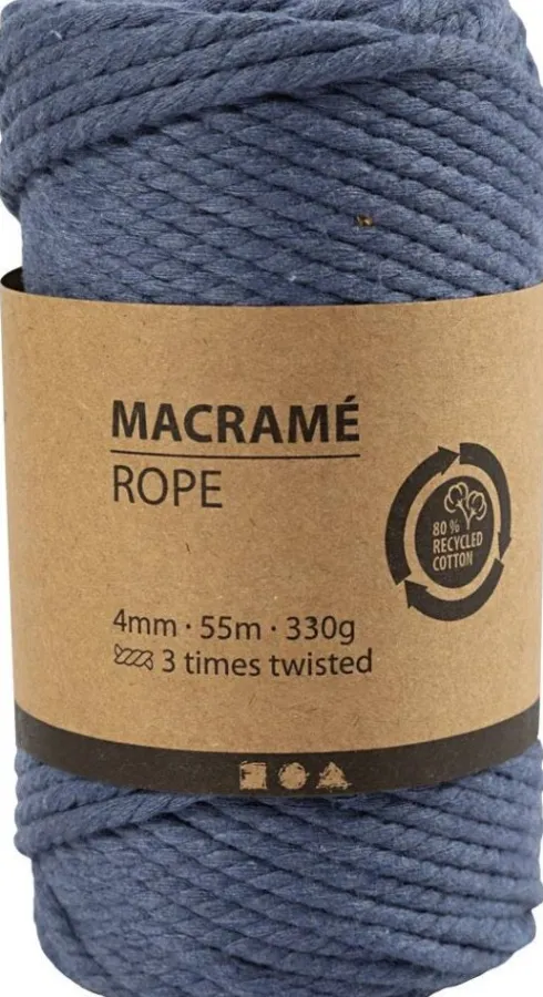 Macramé Snor - 4 MM - Blå - 55 Meter