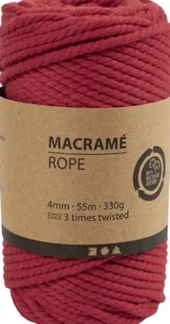 Macramé Snor - 4 MM - Rød - 55 Meter
