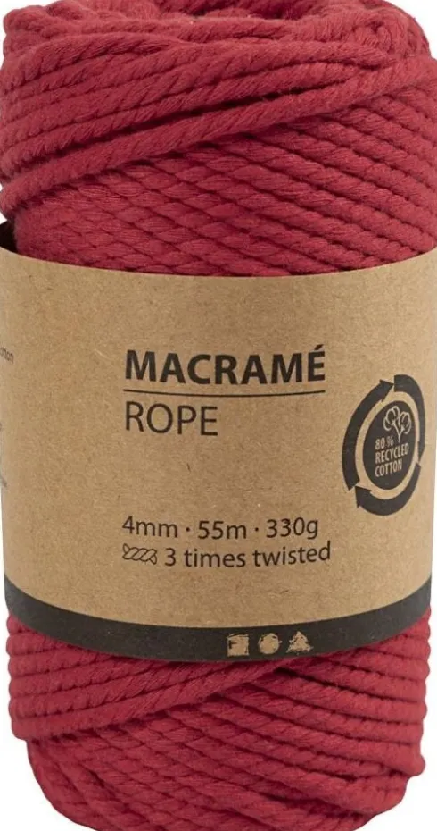 Macramé Snor - 4 MM - Rød - 55 Meter