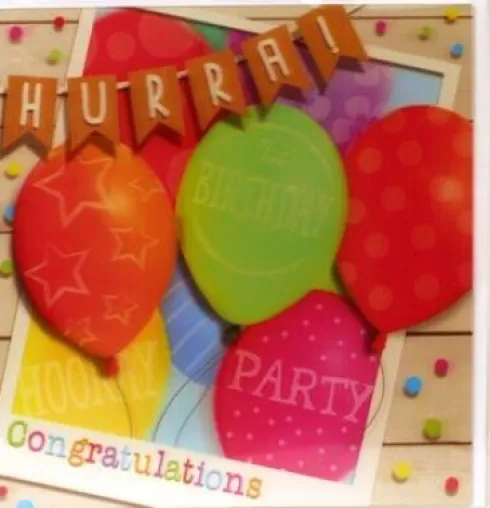 Magni - 3D Kort - Congratulations Hurra - Balloner