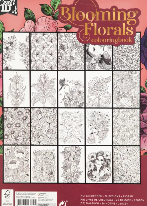 Malebog For Voksne - A4 - 20 Ark - 250 Gram - Blomster
