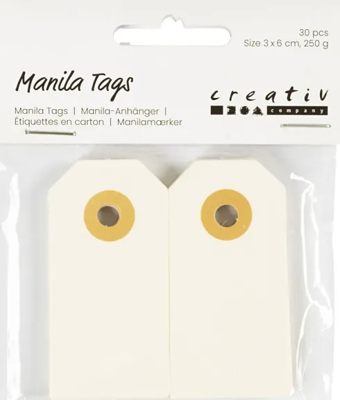 Manilamærker - Str. 3X6 CM - 250 G - Creme - 30 Stk