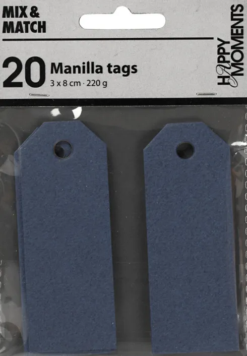 Manillamærker - Str. 3X8 CM - 220 G - Blå - 20 Stk