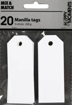 Manillamærker - Str. 3X8 CM - 220 G - Hvid - 20 Stk