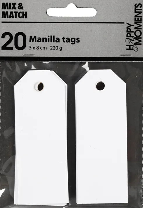 Manillamærker - Str. 3X8 CM - 220 G - Hvid - 20 Stk