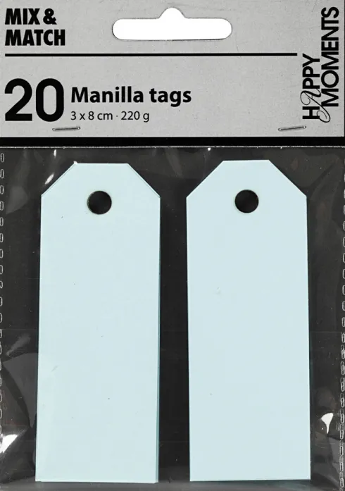 Manillamærker - Str. 3X8 CM - 220 G - Lyseblå - 20 Stk