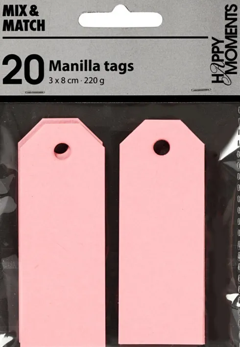 Manillamærker - Str. 3X8 CM - 220 G - Lyserød - 20 Stk