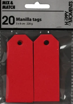 Manillamærker - Str. 3X8 CM - 220 G - Rød - 20 Stk