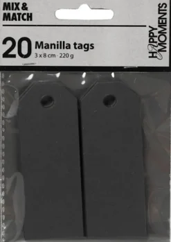 Manillamærker - Str. 3X8 CM - 220 G - Sort - 20 Stk