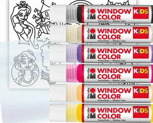 Marabu - Fun & Fancy - Vinduesmaling - Prinsesse + Motiver - 6X25 ML